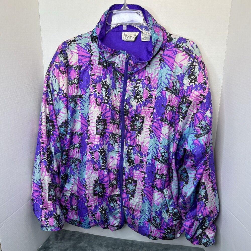 Vintage 80s Colorful Windbreaker Jacket Basic By Southern Classics Women’s Large